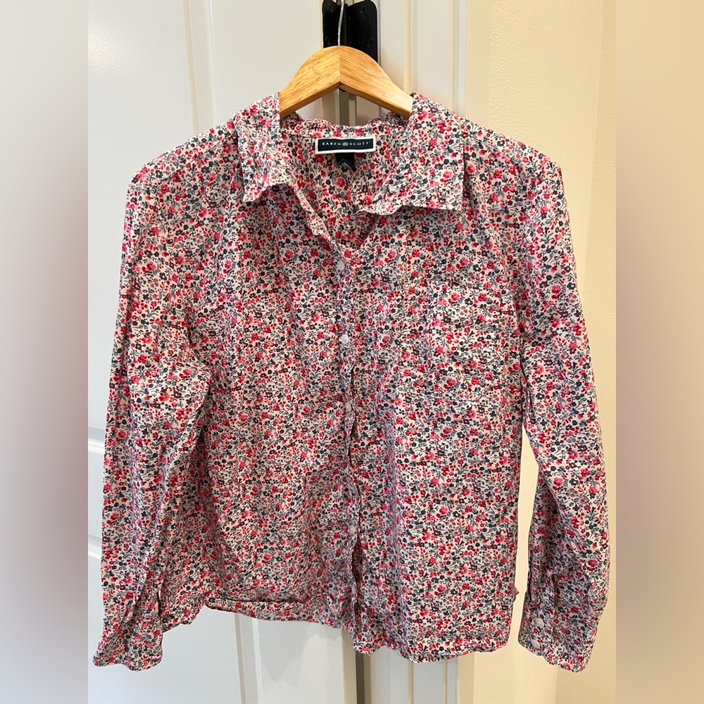 Karen Scott Floral Button Down Blouse (Macys)